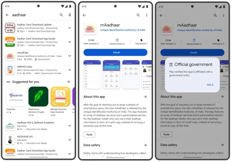 В Google Play появились метки для официальных правительственных приложений — это защитит от мошенников